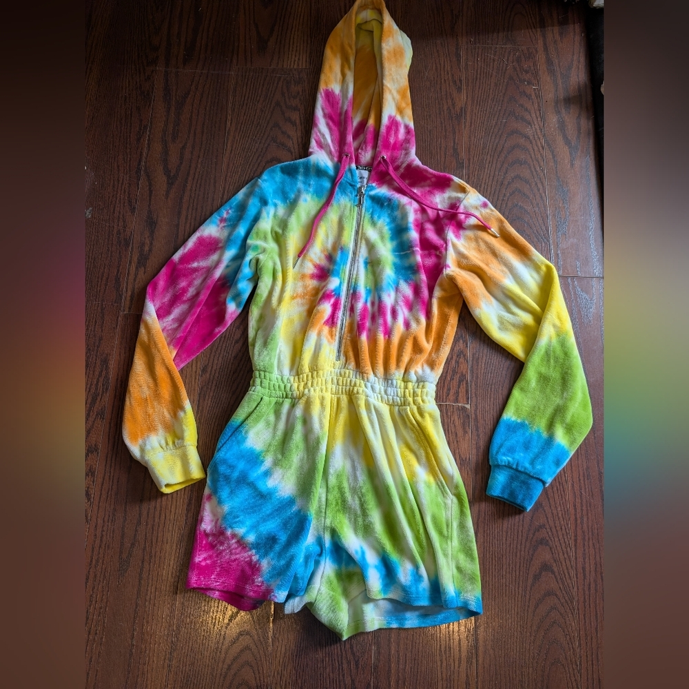 Juicy Couture Tie-Dye Zip Front Hoodie Romper Cotton S Spring Festival Lounge